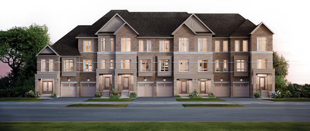 A streetscape of Vellore Trails designer townhomes
